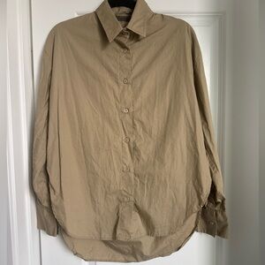 Enza Costa Poplin Tan Light Brown Button Down Shirt Women's Size 0 XS